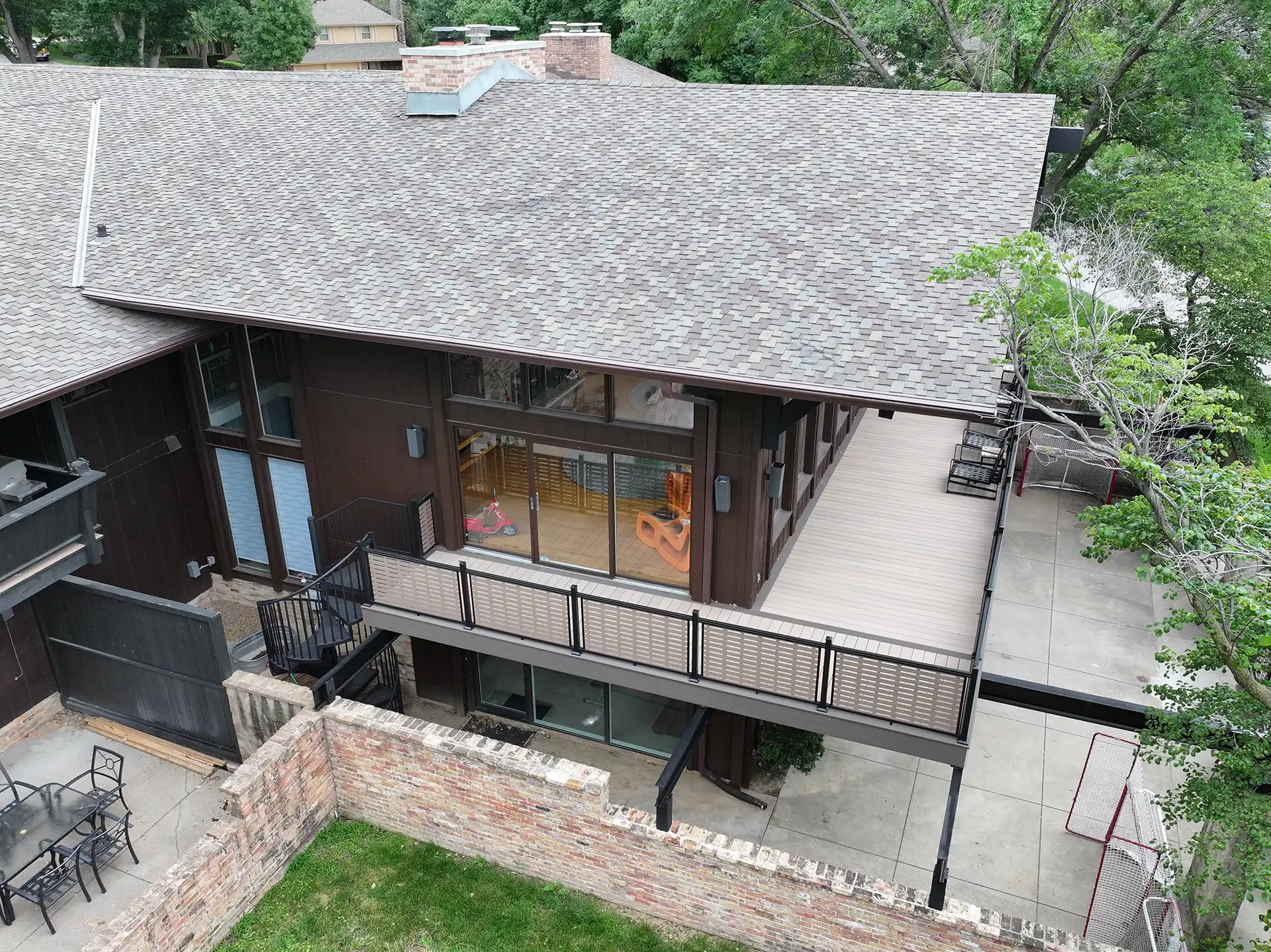 Photo of a covered deck with a fixed roof