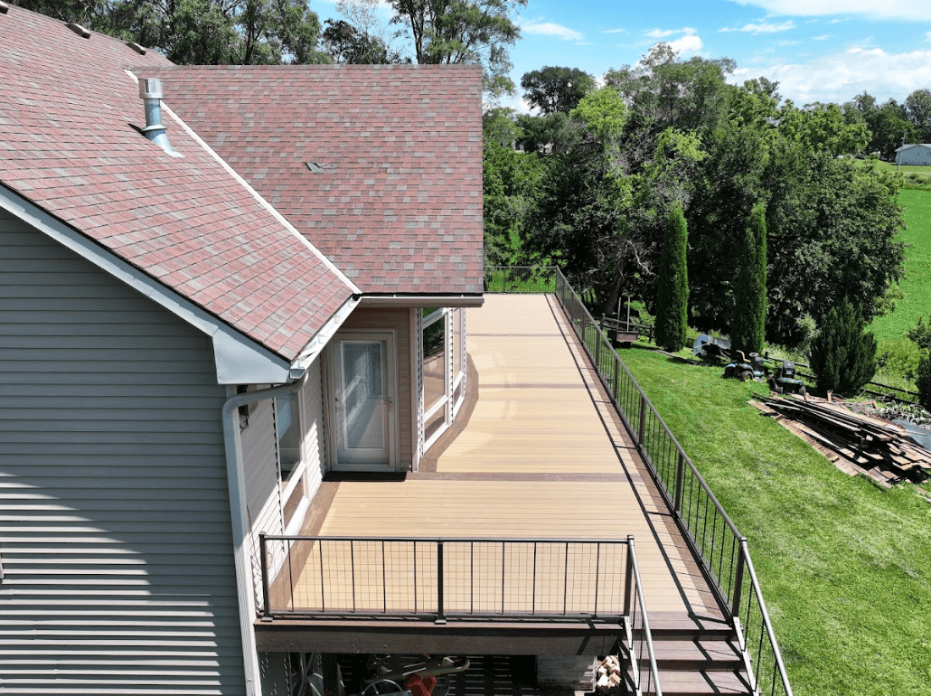 Photo of a new deck with inlays and deck framing