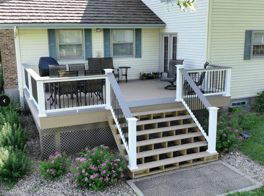 photo of a modernized deck in glenwood iowa with TimberTech decking and railing