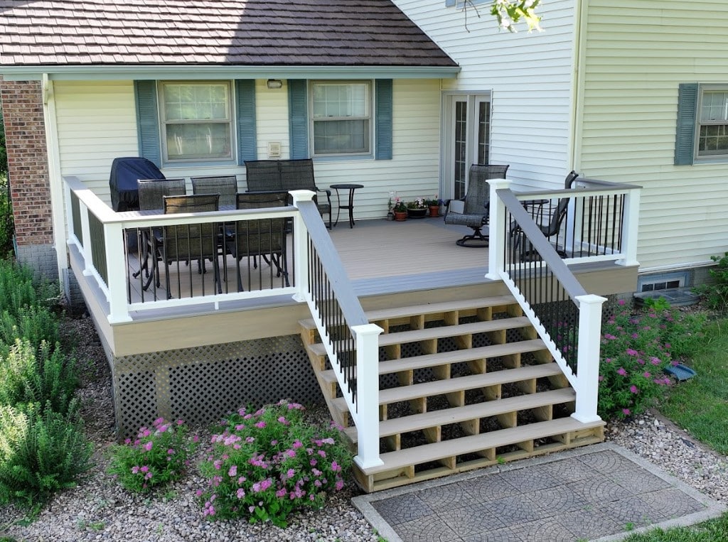 photo of a raised deck with deck skirting made of lattice panels - What Is Deck Skirting?